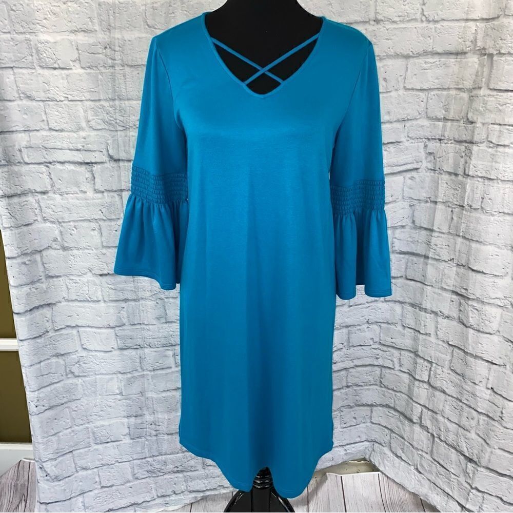 ANA Shift dress w/bell sleeves blue size small